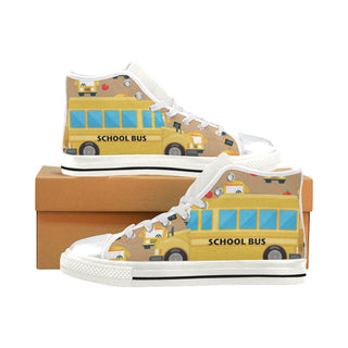 School Bus White High Top Canvas Women's Shoes/Large Size - TeeAmazing