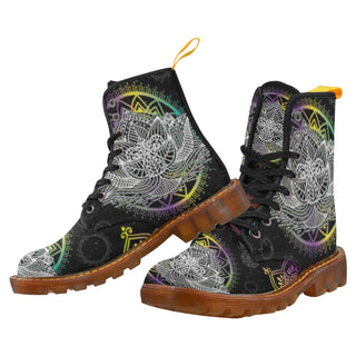 Lotus and Mandalas Black Boots For Men - TeeAmazing