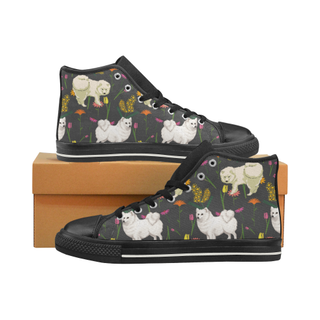 American Eskimo Dog Flower Black High Top Canvas Shoes for Kid (Model 017) - TeeAmazing