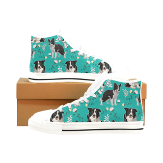 Border Collie Flower White Men’s Classic High Top Canvas Shoes /Large Size - TeeAmazing