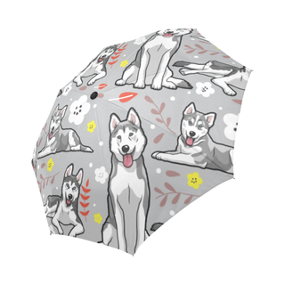 Siberian Husky Flower Auto-Foldable Umbrella - TeeAmazing