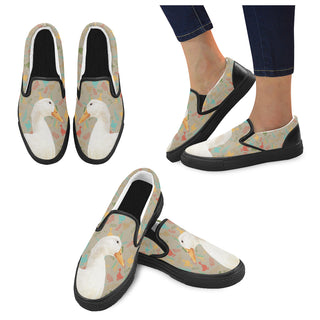 Duck Black Women's Slip-on Canvas Shoes - TeeAmazing