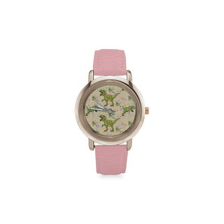 T-Rex Pattern Women's Rose Gold Leather Strap Watch - TeeAmazing