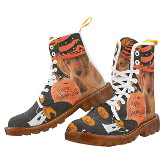 Golden Retriever Halloween White Boots For Men - TeeAmazing