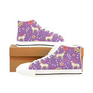 Labrador Retriever Flower White Men’s Classic High Top Canvas Shoes /Large Size - TeeAmazing