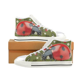 Lady Bug White Women's Classic High Top Canvas Shoes - TeeAmazing