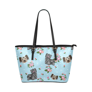 Skye Terrier Flower Leather Tote Bag/Small - TeeAmazing