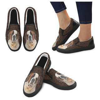 St. Bernard Lover Black Women's Slip-on Canvas Shoes - TeeAmazing