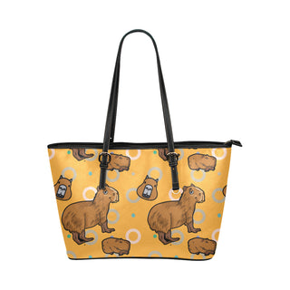 Capybara Pattern Leather Tote Bag/Small - TeeAmazing