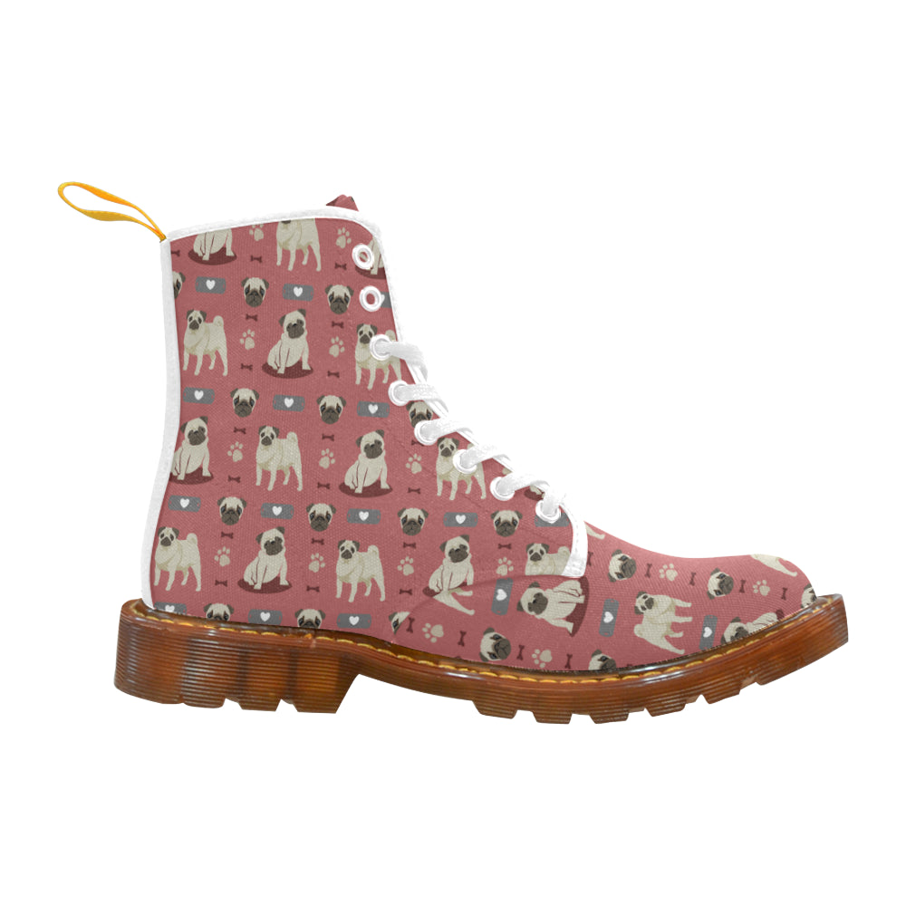 Pug Pattern White Boots For Men - TeeAmazing