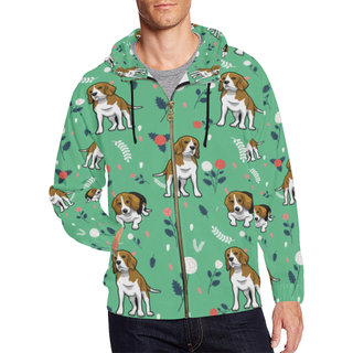 Beagle Flower All Over Print Full Zip Hoodie for Men (Model H14) - TeeAmazing