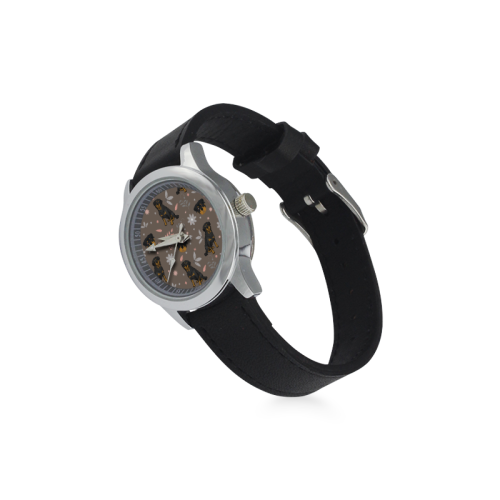 Rottweiler Flower Kid's Stainless Steel Leather Strap Watch - TeeAmazing