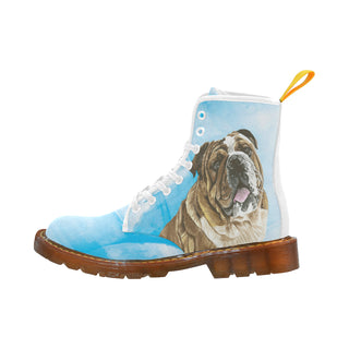 English Bulldog Water Colour No.1 White Boots For Men - TeeAmazing