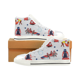 Bobsled Pattern White High Top Canvas Shoes for Kid - TeeAmazing