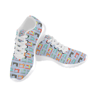 Sewing Machine Pattern White Sneakers Size 13-15 for Men - TeeAmazing