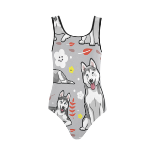 Siberian Husky Flower Vest One Piece Swimsuit (Model S04) - TeeAmazing