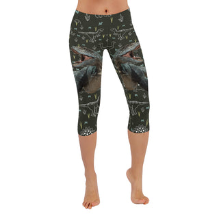 Dinosaur Low Rise Capri Leggings (Invisible Stitch) (Model L08) - TeeAmazing