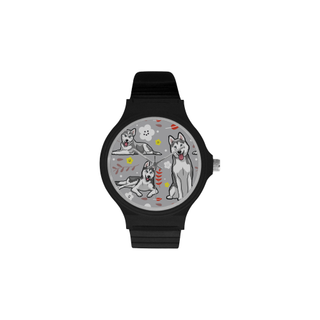 Siberian Husky Flower Unisex Round Plastic Watch(Model 302) - TeeAmazing