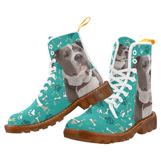 Staffordshire Bull Terrier White Boots For Women - TeeAmazing