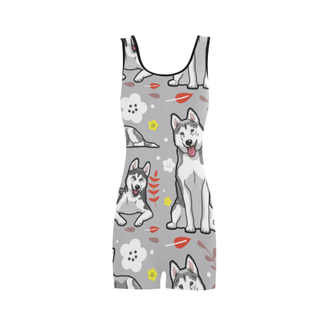 Siberian Husky Flower Classic One Piece Swimwear (Model S03) - TeeAmazing