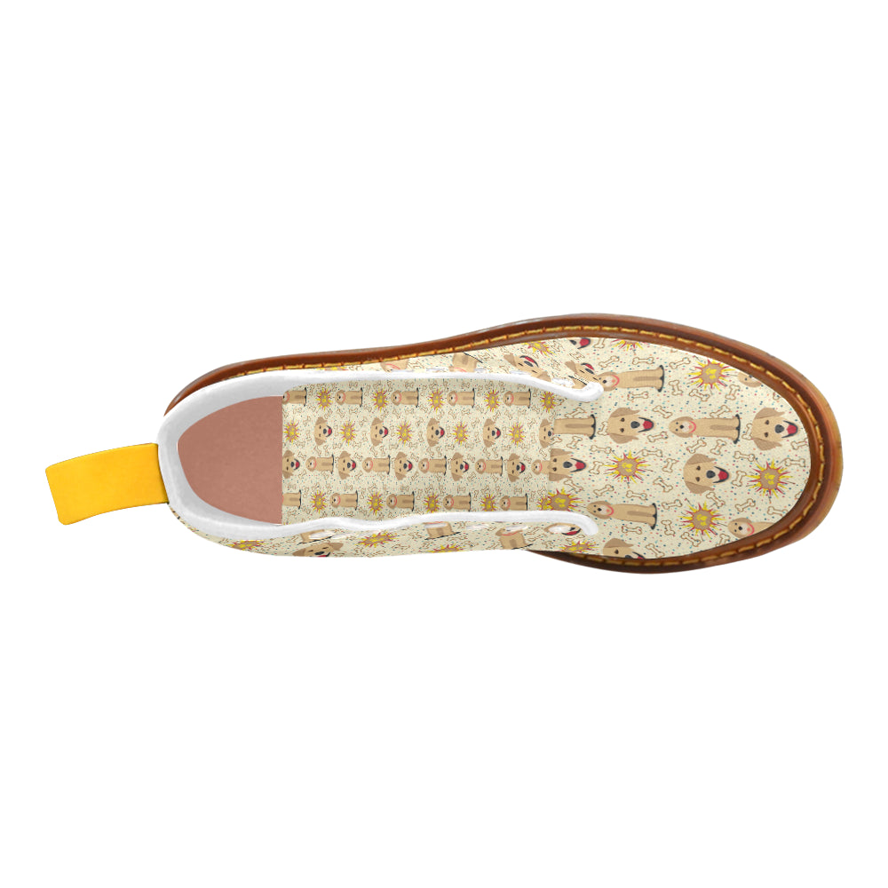 Golden Retriever Pattern White Boots For Women - TeeAmazing