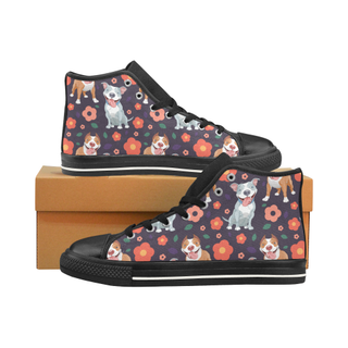 Pit bull Flower Black Men’s Classic High Top Canvas Shoes /Large Size - TeeAmazing