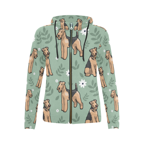 Airedale Terrier Flower All Over Print Full Zip Hoodie for Women (Model H14) - TeeAmazing