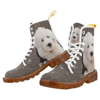 Old English Sheepdog Dog White Boots For Men - TeeAmazing