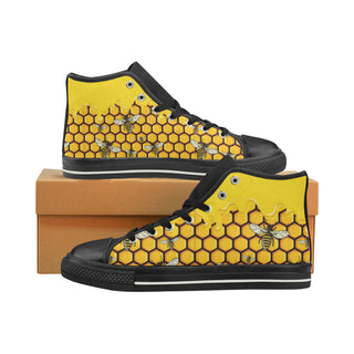 Bee Pattern Black Women's Classic High Top Canvas Shoes - TeeAmazing