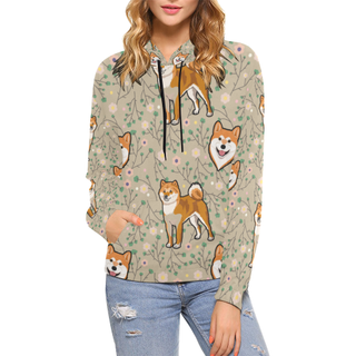 Akita Flower All Over Print Hoodie for Women (USA Size) (Model H13) - TeeAmazing