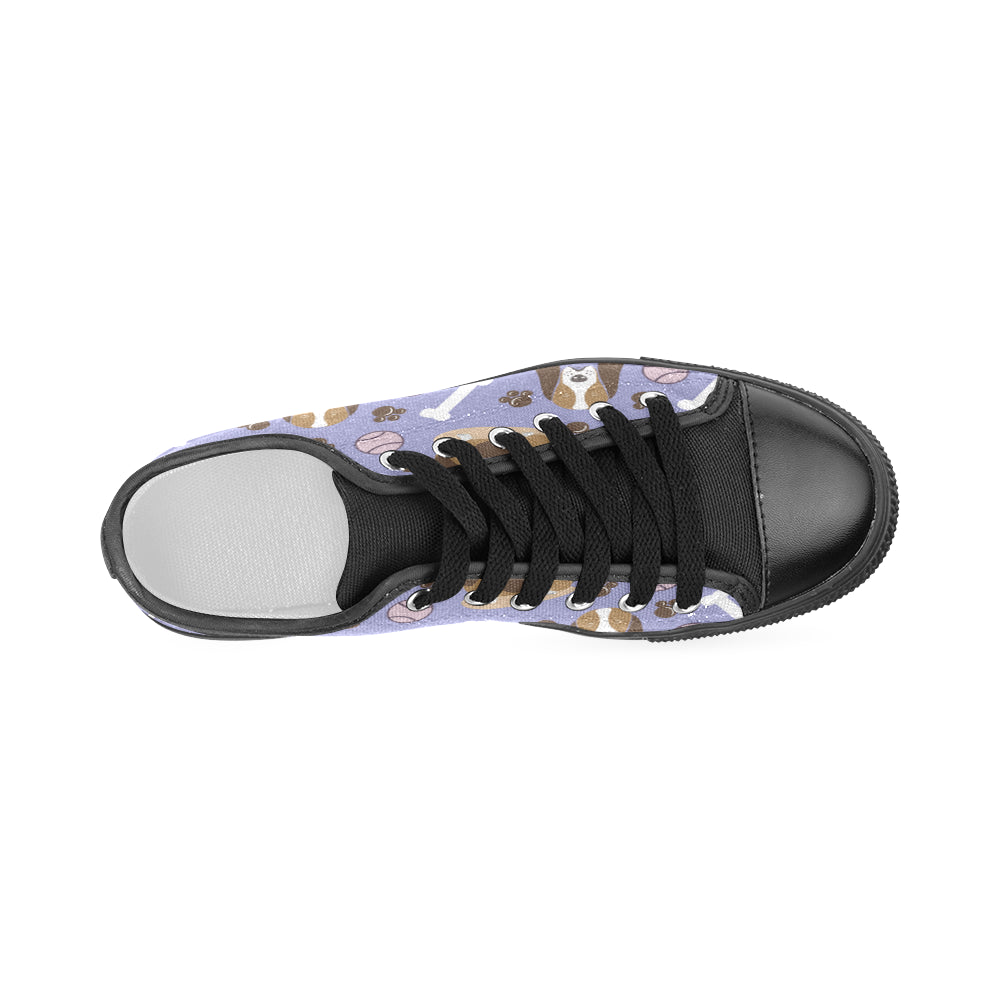 Basset Hound Pattern Black Women's Classic Canvas Shoes - TeeAmazing