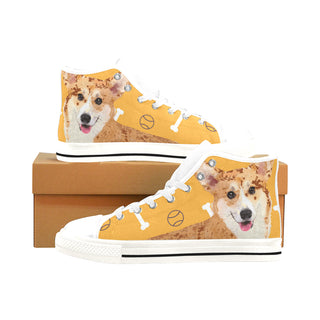 Corgi White Men’s Classic High Top Canvas Shoes /Large Size - TeeAmazing