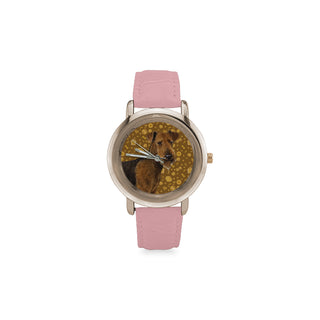 Welsh Terrier Dog Women's Rose Gold Leather Strap Watch - TeeAmazing