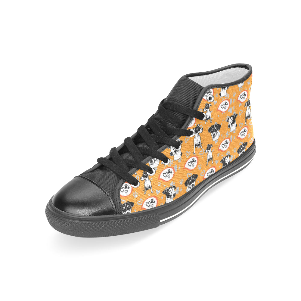Jack Russell Terrier Pattern Black Women's Classic High Top Canvas Shoes - TeeAmazing