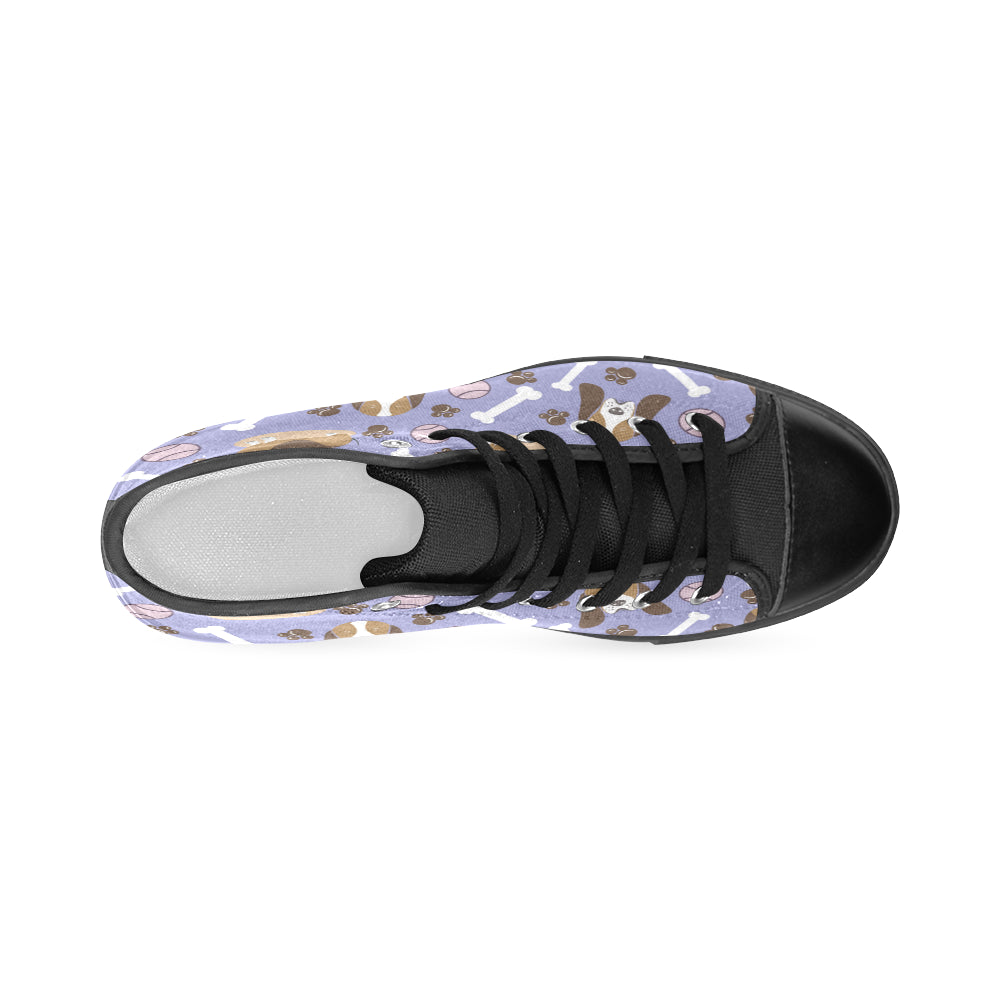 Basset Hound Pattern Black Women's Classic High Top Canvas Shoes - TeeAmazing