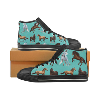 Horse Pattern Black High Top Canvas Women's Shoes/Large Size - TeeAmazing