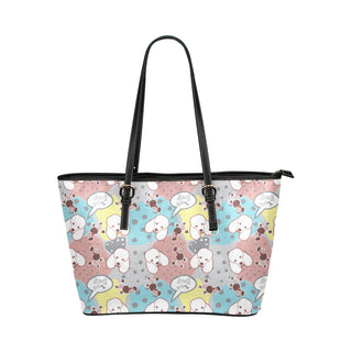 Poodle Pattern Leather Tote Bag/Small - TeeAmazing