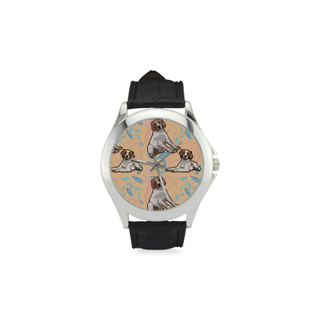 Brittany Spaniel Flower Women's Classic Leather Strap Watch - TeeAmazing