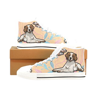 Brittany Spaniel Flower White Men’s Classic High Top Canvas Shoes /Large Size - TeeAmazing