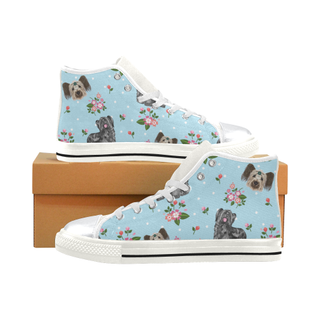 Skye Terrier Flower White High Top Canvas Women's Shoes/Large Size (Model 017) - TeeAmazing