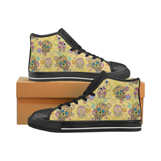 Sugar Skull Black High Top Canvas Women's Shoes/Large Size - TeeAmazing