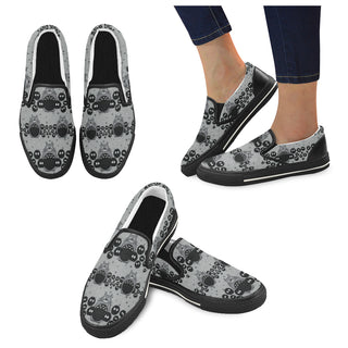 Totoro Pattern Black Women's Slip-on Canvas Shoes/Large Size (Model 019) - TeeAmazing