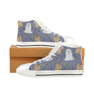 Maltese Flower White High Top Canvas Women's Shoes/Large Size (Model 017) - TeeAmazing