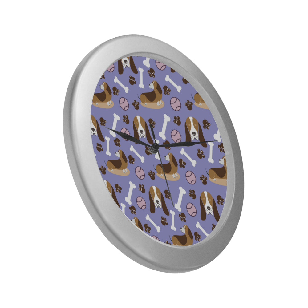 Basset Hound Pattern Silver Color Wall Clock - TeeAmazing