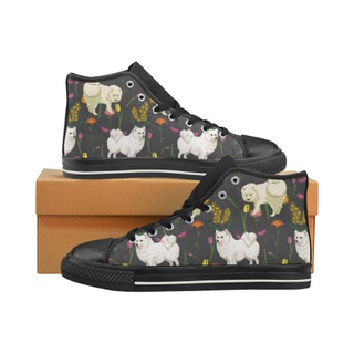 American Eskimo Dog Flower Black High Top Canvas Women's Shoes/Large Size (Model 017) - TeeAmazing