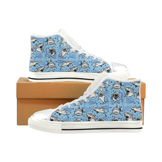 Shark White High Top Canvas Shoes for Kid - TeeAmazing