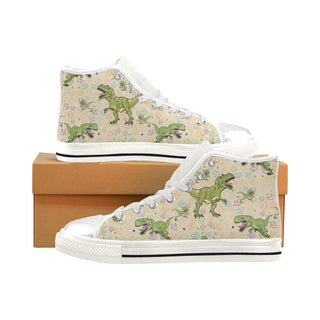 T-Rex Pattern White High Top Canvas Shoes for Kid - TeeAmazing