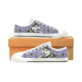Siberian Husky Dog White Low Top Canvas Shoes for Kid - TeeAmazing