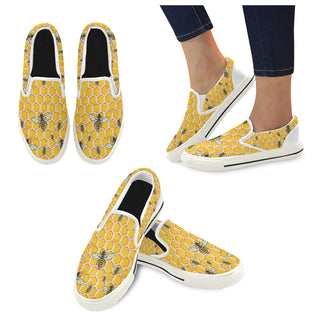 Bee White Women's Slip-on Canvas Shoes/Large Size (Model 019) - TeeAmazing