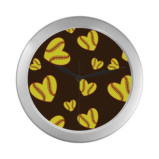 Softball Heart Pattern Silver Color Wall Clock - TeeAmazing